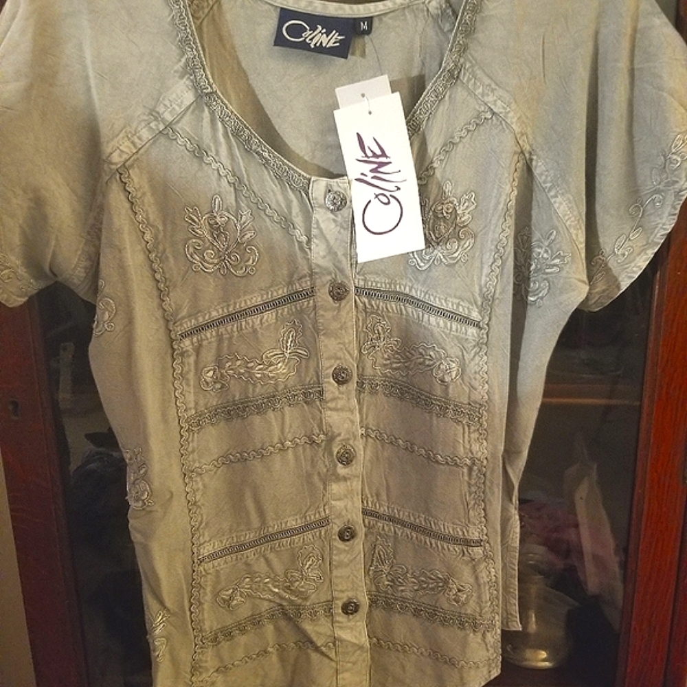 Coline Embroidered Sage Green top